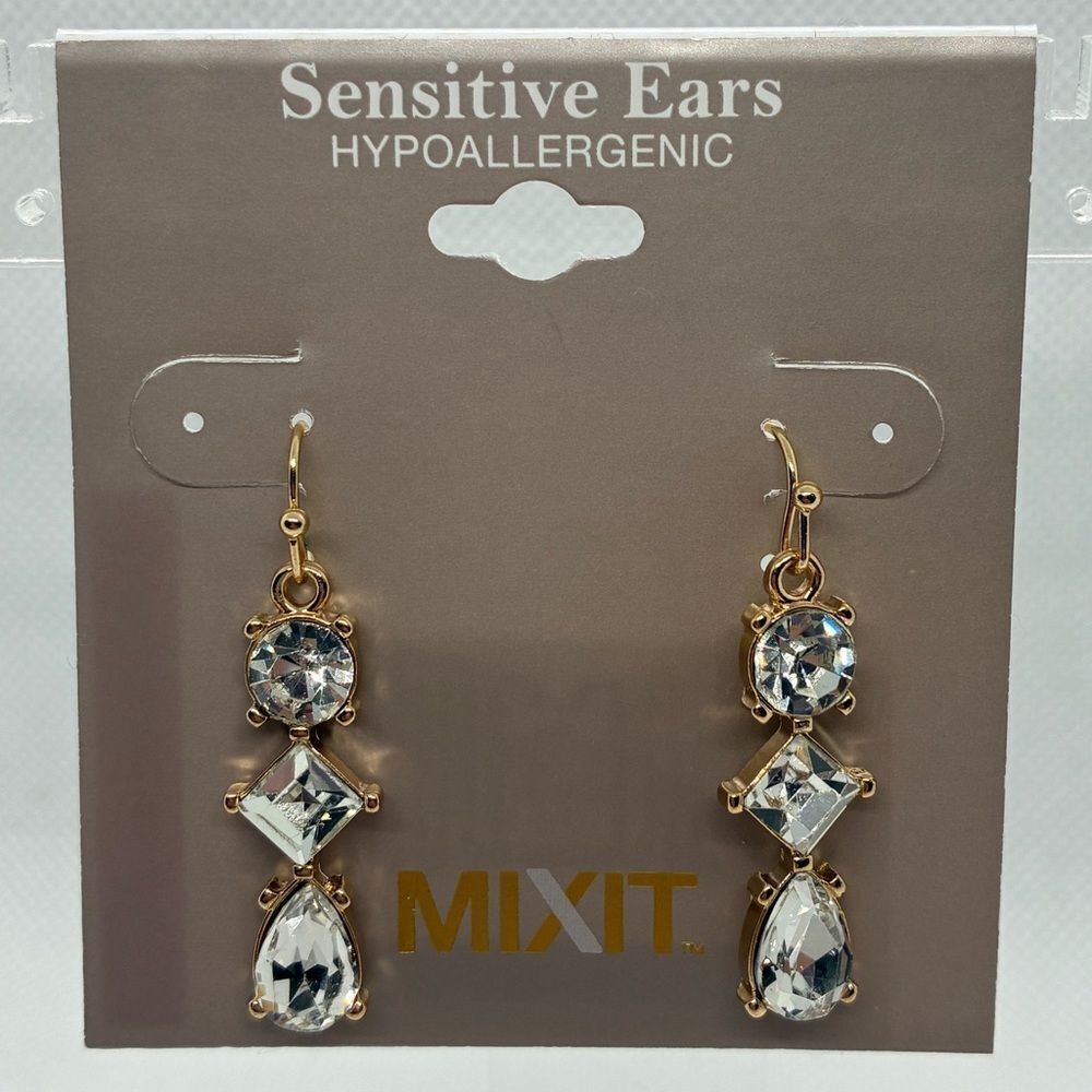 3For$20 MIXIT Gold Crystal Drop Earrings for Sensitive Ears